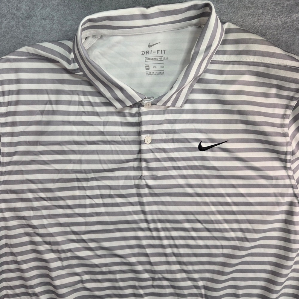 Nike Dri-FIT Polo Men XXL Gray White Striped Short Sleeve Golf Shirt
